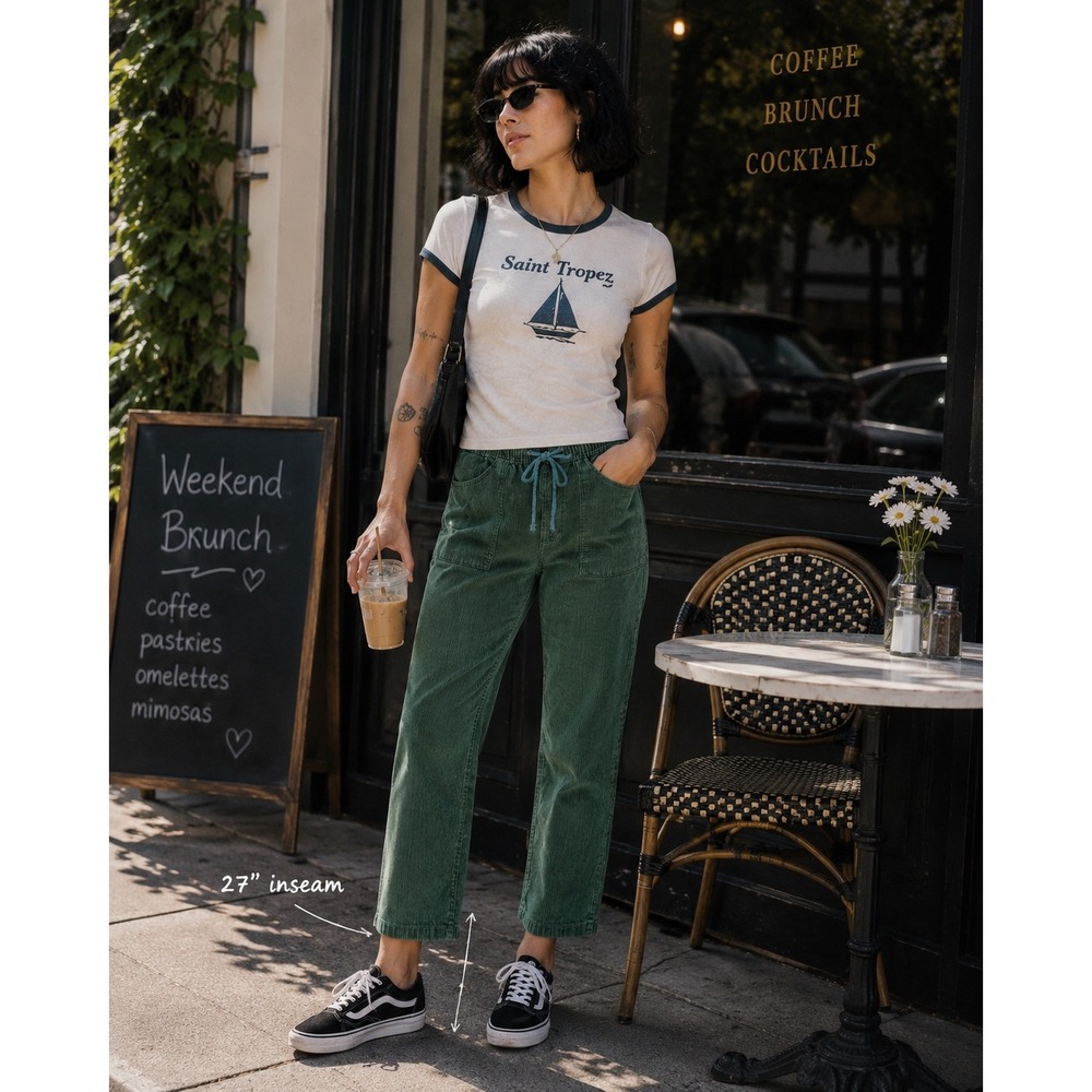 Blair Womans Large Pants Pull On Green Pull On Corduroy Vintage Ankle Comfort